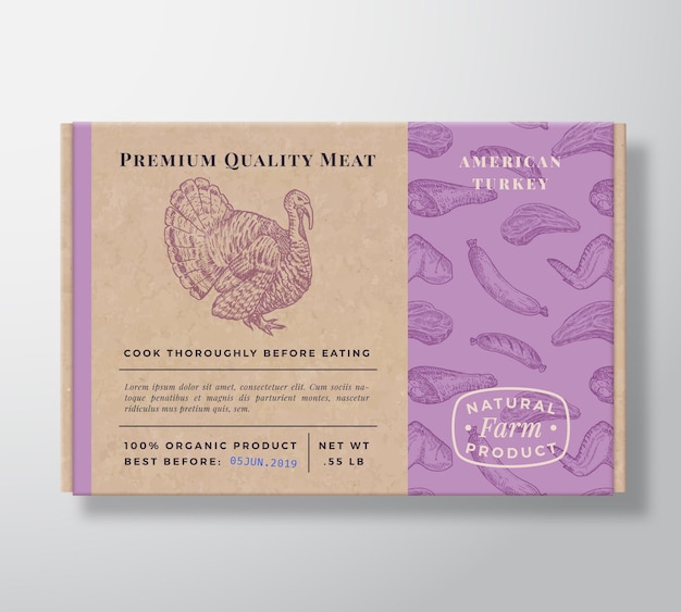 Vector meat pattern realistic cardboard box container