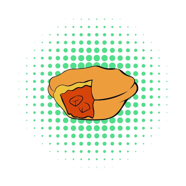 Vector meat pie icon in comics style on a white background