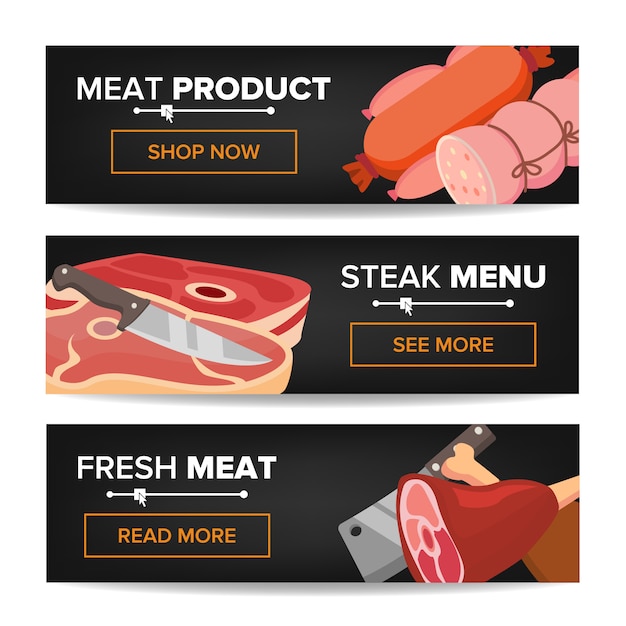 Meat product horizontale promo banner set