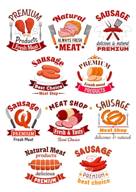 Vector meat product icon pork ham and sausage