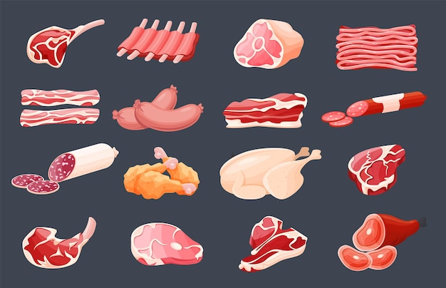 Meat products flat illustration