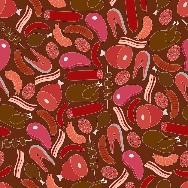 Vector meat products seamless pattern, background. vector illustration.