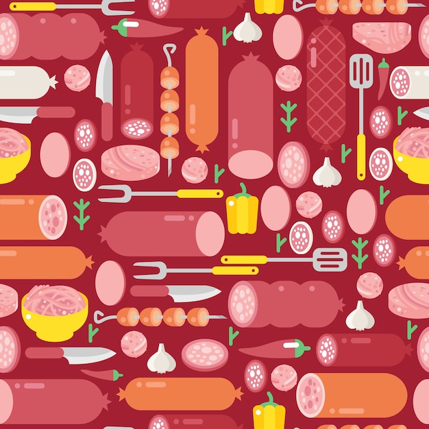 Meat and sausages seamless pattern