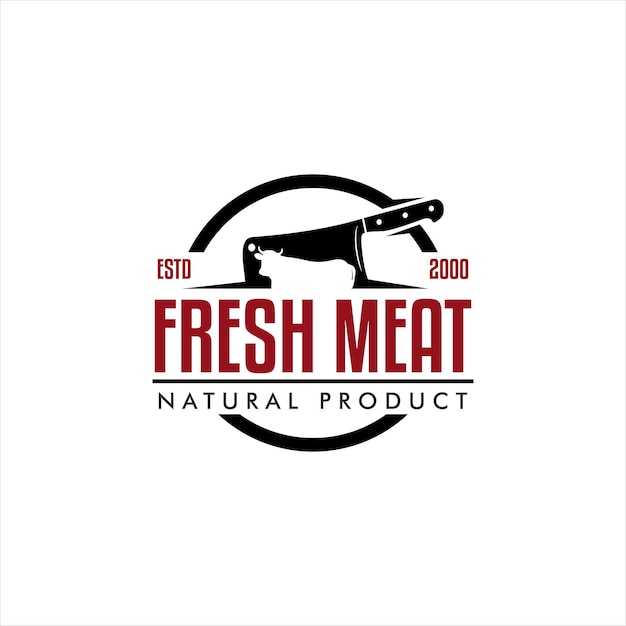 meat shop logo sign butcher knife A logo for fresh meat natural product