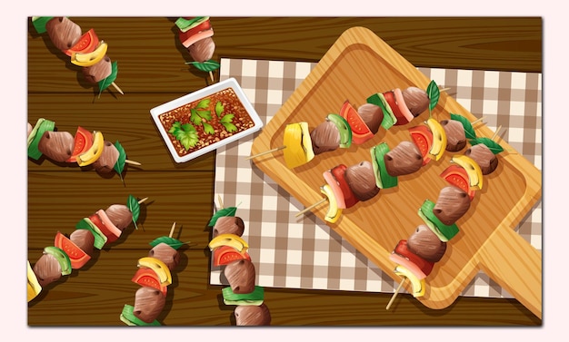 Vector meat skewer kebabs luchtbeeld