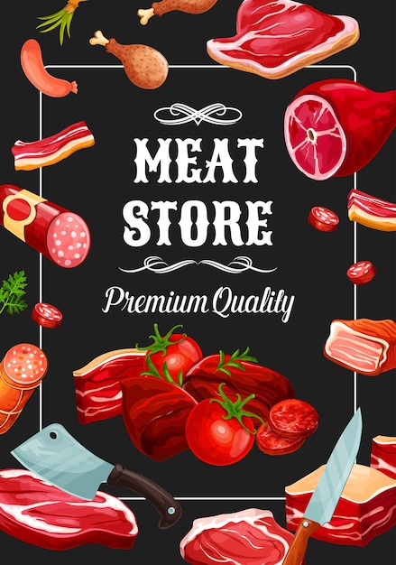 Vector meat store sausages butchery delicatessen