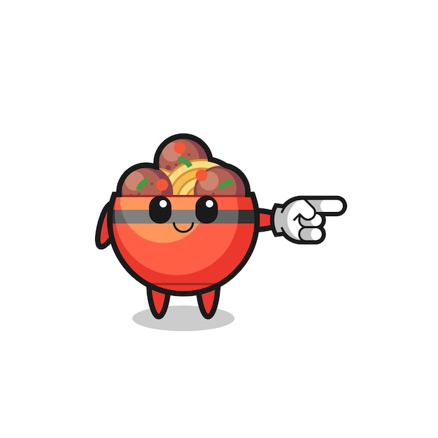 Vector meatball bowl mascot with pointing right gesture