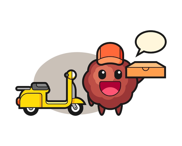 Meatball cartoon as a pizza deliveryman