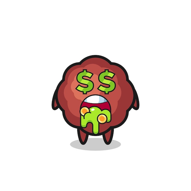 Meatball character with an expression of crazy about money