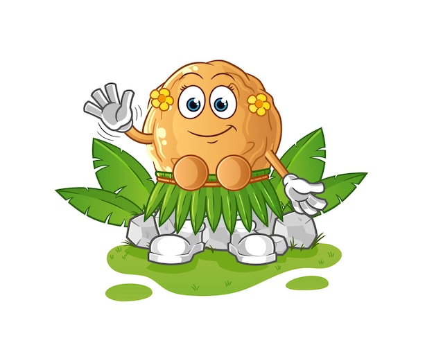 The meatball hawaiian waving character. cartoon mascot vector