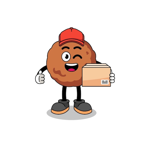 Meatball mascot cartoon as an courier character design