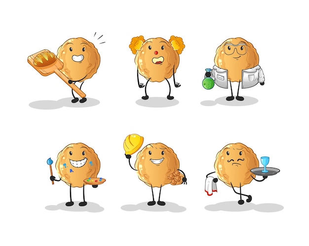 The meatball profession set character. cartoon mascot vector