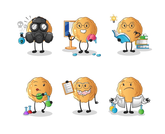 The meatball scientist group character. cartoon mascot vector