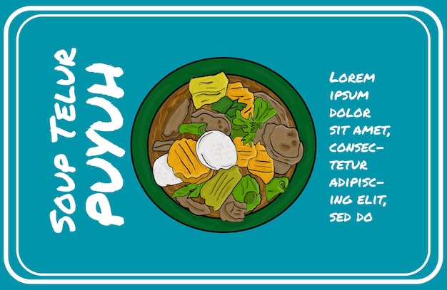 Vector meatball soup with fresh vegetables, in doodle style