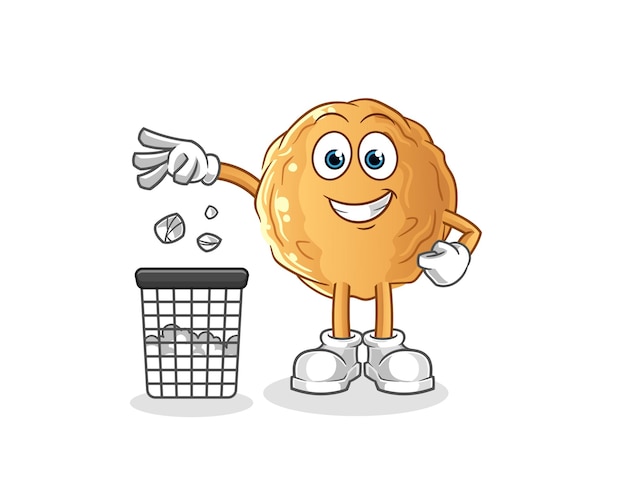 The meatball Throw garbage mascot. cartoon vector