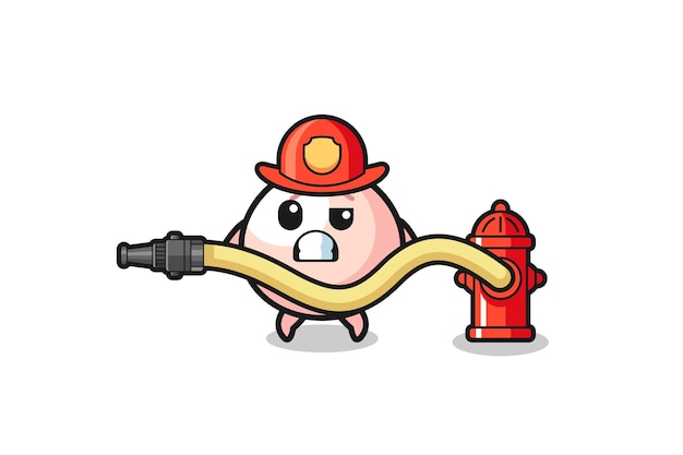 Vector meatbun cartoon as firefighter mascot with water hose