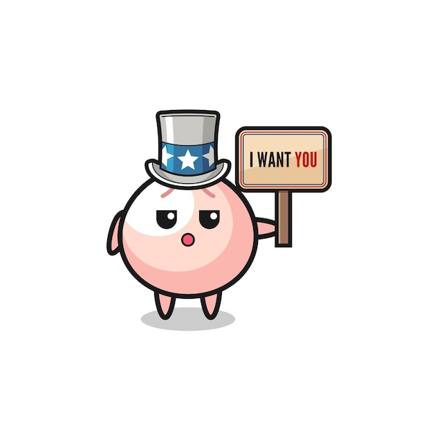 Meatbun cartoon as uncle Sam holding the banner I want you cute design