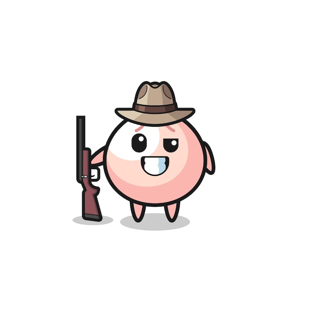 Meatbun hunter mascot holding a gun , cute design