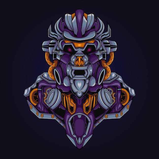 Illustrazione del robot guerriero cyberpunk mecha per t-shirt o badge