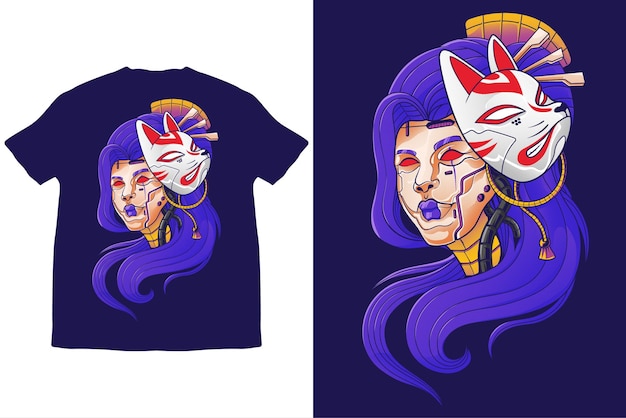 Vector mecha geisha tshirt design illustration