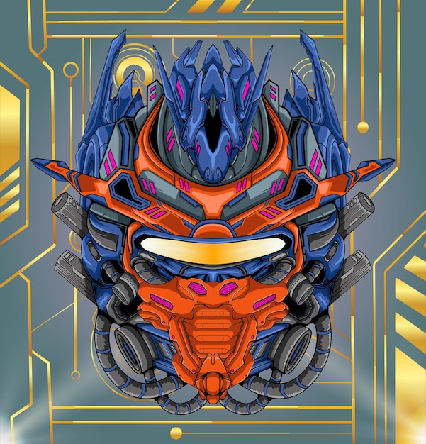 Mecha head character illustration