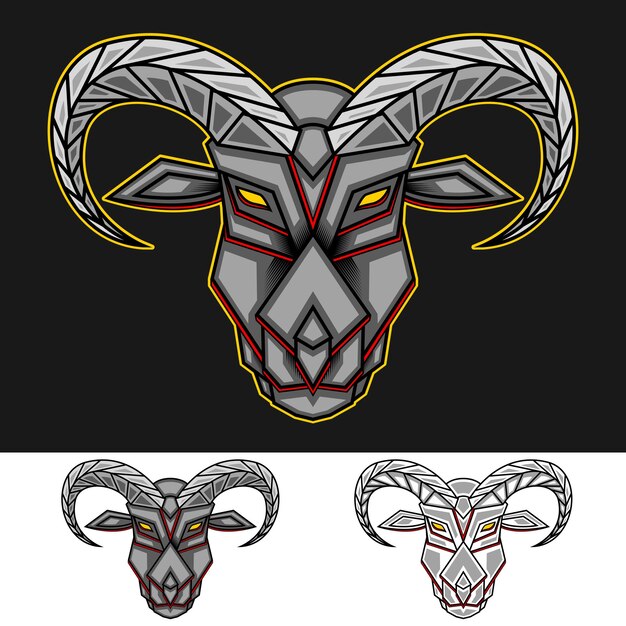 mecha head goat mascot logo