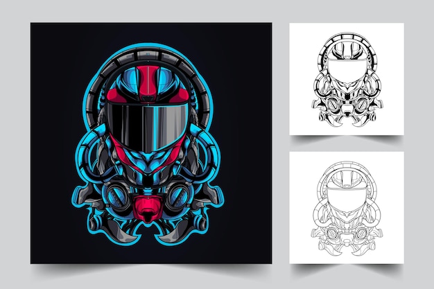 Vector mecha helmet mascot illustration