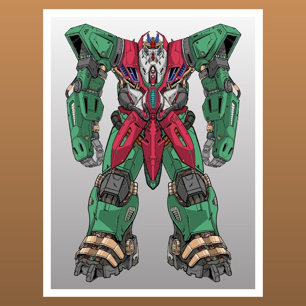 mecha robot green builded by head arm body leg weapon illustration premium vector