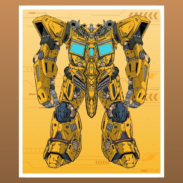 Vector mecha robot hommel shirt gebouwd door hoofd arm lichaam been wapen illustratie premium vector