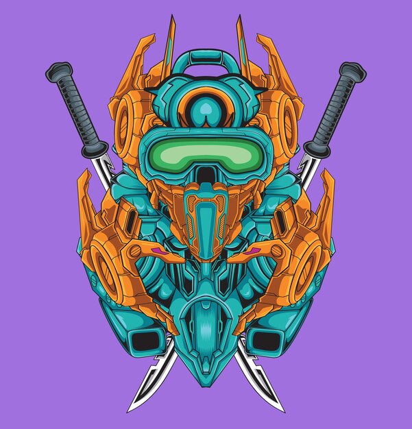 mecha samurai character vector illustration