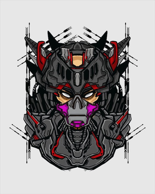 Mecha Skull karakter tshirt illustratie