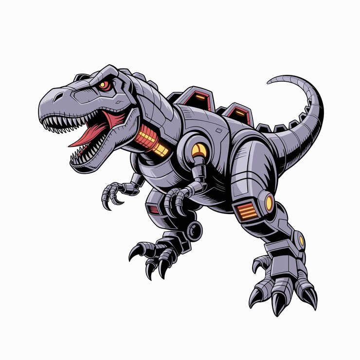 Vector mecha trex dinosaur robot hand drawn illustration