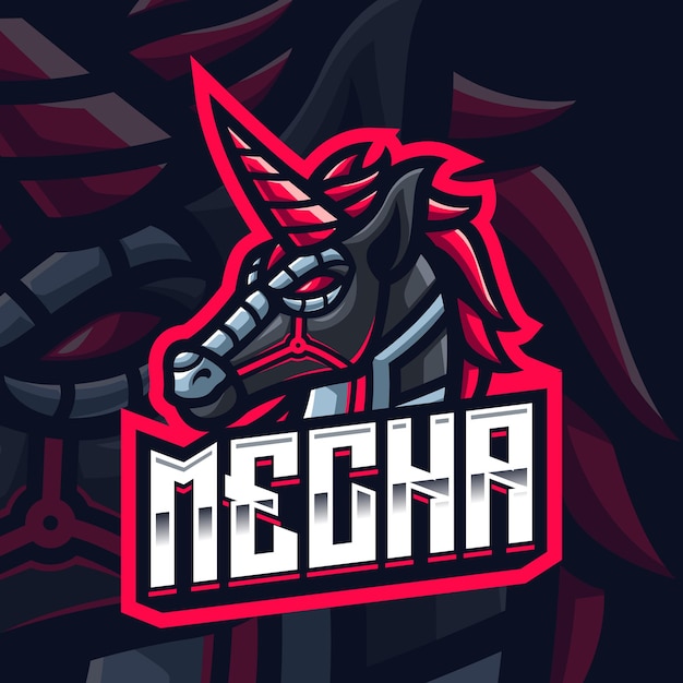 Шаблон логотипа игровой талисмана mecha unicorn для esports streamer facebook youtube