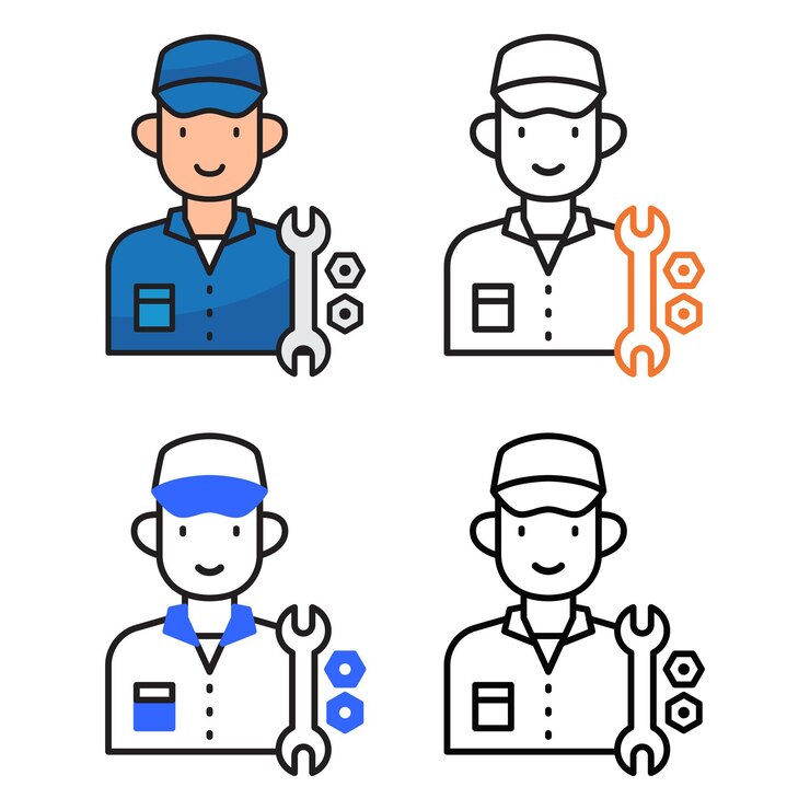 Vector 4 つのバリエーション カラーのメカニック アバター アイコン デザイン