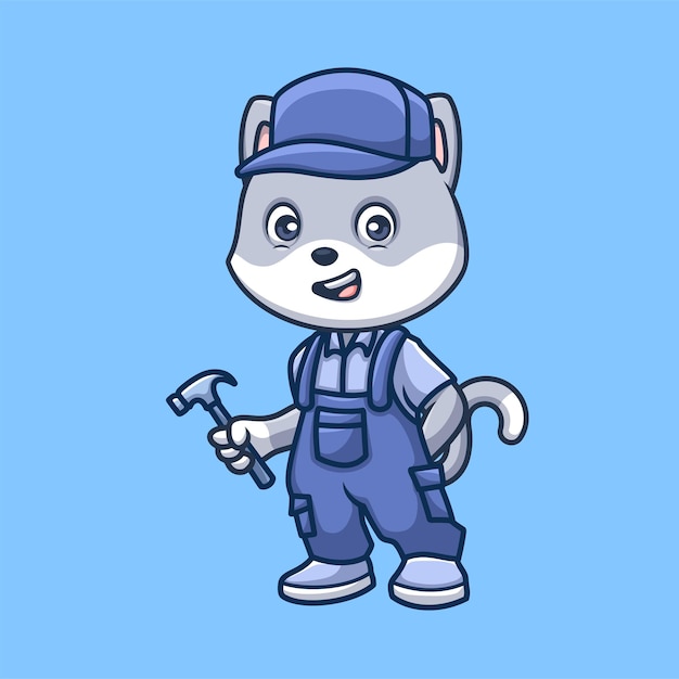 Mechanic Grey Cat Cute Cartoon