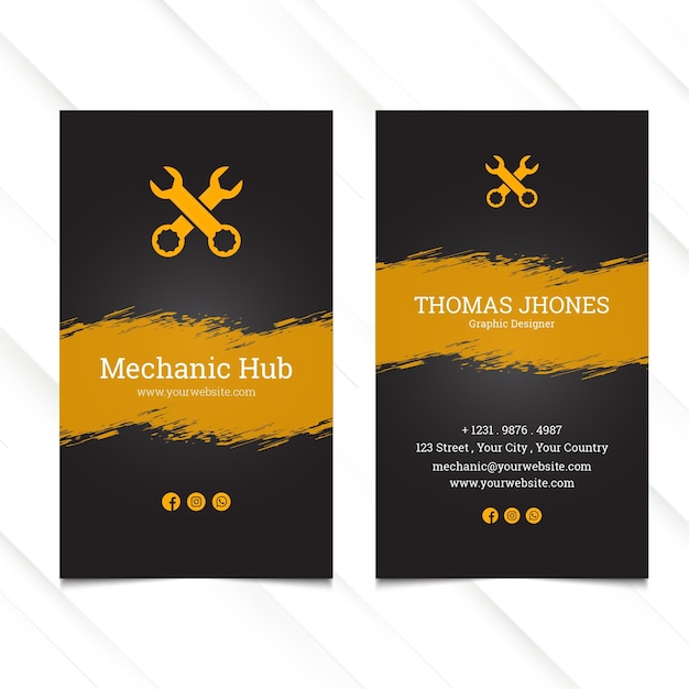 Вектор Шаблон вертикальной визитки mechanic hub