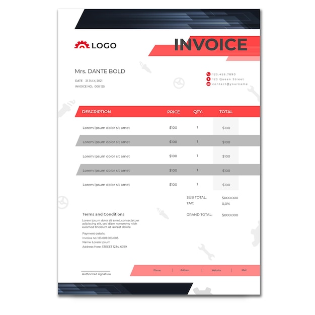 Vector mechanic invoice template