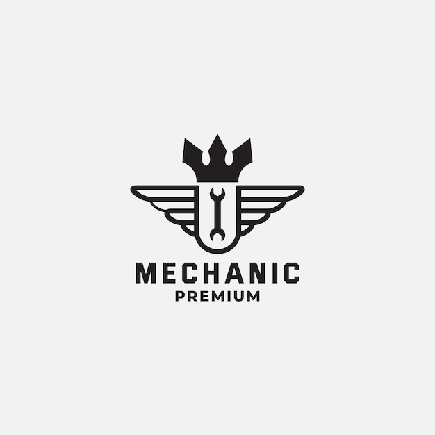 Mechanic king  with wing crown logo design vector