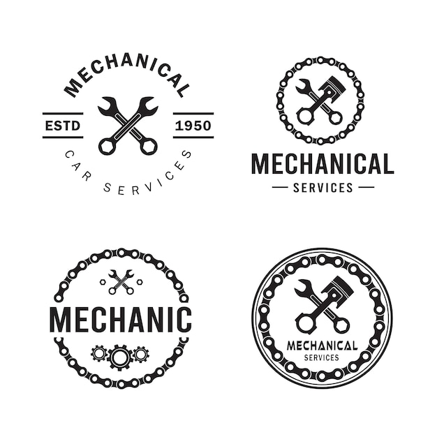 Mechanic logo set, services, engineering, repair. 