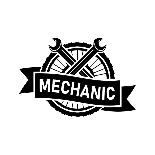 Vector mechanic logo set workshop repair icon vintage template of tire wheel icon and workshop wrench