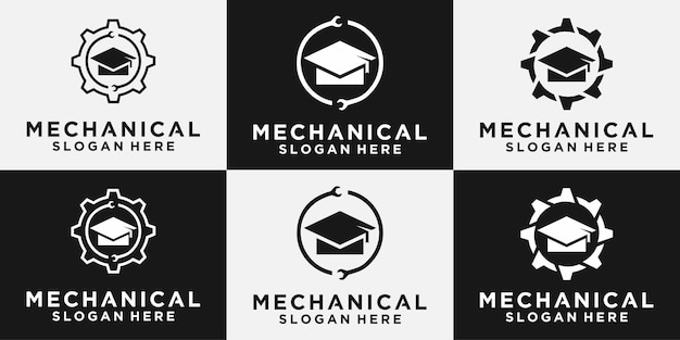 Mechanic logo vehicle and industrial engine repair education logo vector design templates