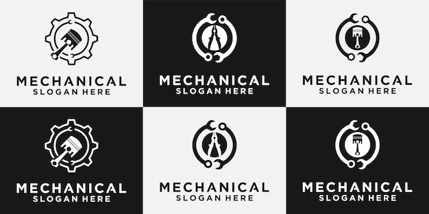 Mechanic logo vehicle and industrial engine repair education logo vector design templates