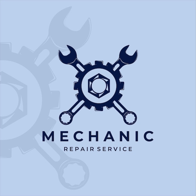 mechanic logo vintage vector illustration template icon label design wrench gear bolt logo