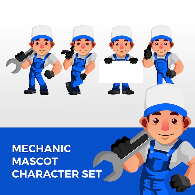 Mechanic mascot character set logo 