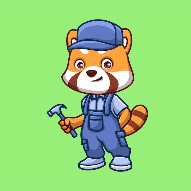 Mechanic Red Panda Cute Cartoon
