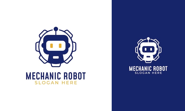 歯車のアイコンが付いたメカニック ロボットのロゴ