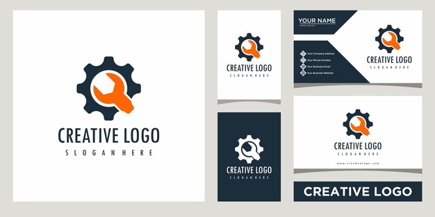 Strumenti meccanici che riparano il modello di progettazione di logo dell'icona di servizio con il disegno del biglietto da visita