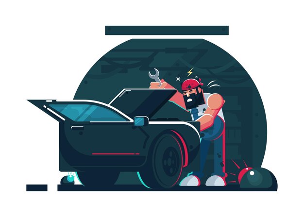 Vector mechanic worker cartoon illustration concept