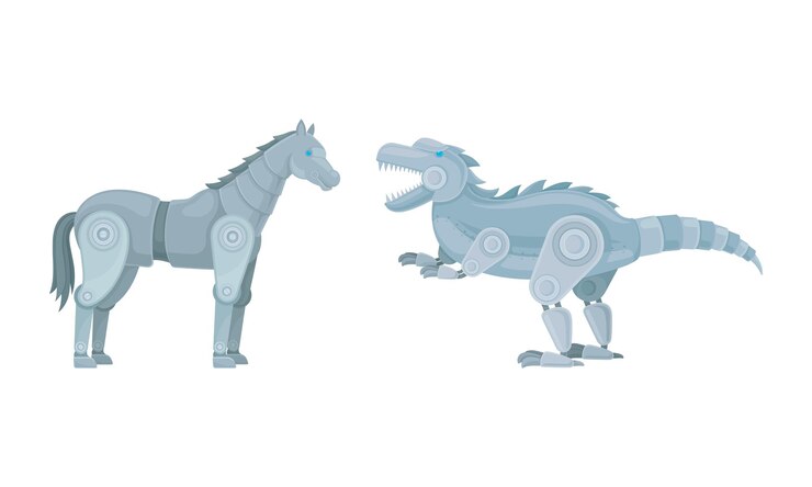 Vector 금속 부품 으로 조립 된 기계적 동물 터 세트