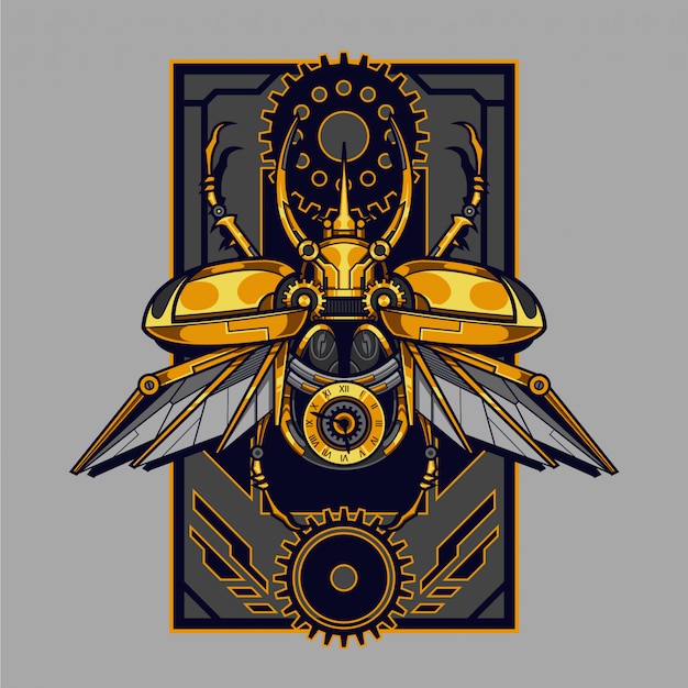 Vector mechanical atlas beetle steampunk illustration and tshirt design